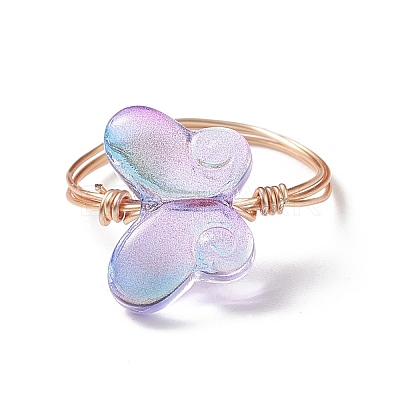 Glass Butterfly Beaded Finger Rings RJEW-JR00537-1