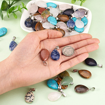 50Pcs Natural & Synthetic Mixed Gemstone Pendants G-TA0001-47-1