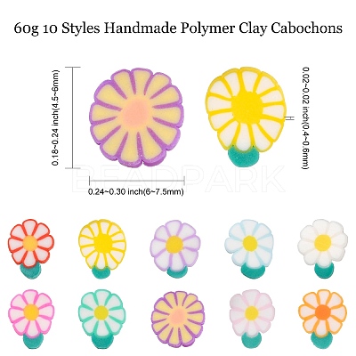 60g 10 Styles Handmade Polymer Clay Cabochons CLAY-CJ0001-66-1