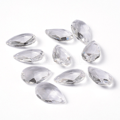 Faceted Teardrop Transparent Glass Pendants X-EGLA-R085-03-1