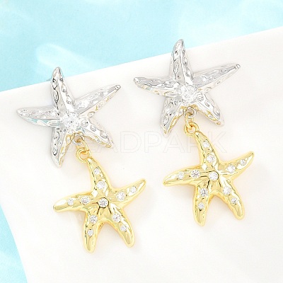 Brass Micro Pave Cubic Zirconia Dangle Stud Earrings EJEW-G471-29C-GP-1