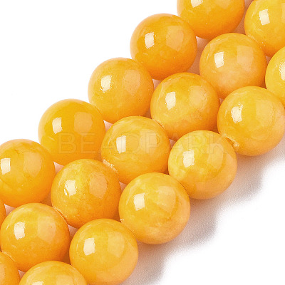 Natural Dyed Yellow Jade Gemstone Bead Strands G-R271-10mm-Y07-1