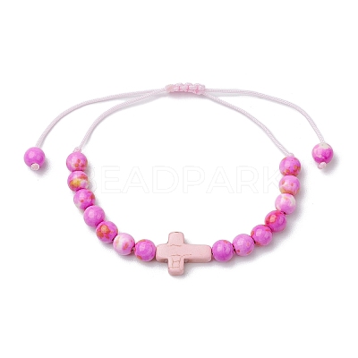 Synthetic Ocean White Jade Braided Beaded Bracelets BJEW-JB11016-05-1