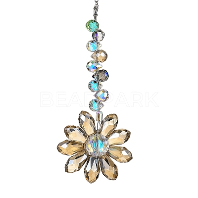 Glass Flower Hanging Suncatchers HJEW-C009-01D-1