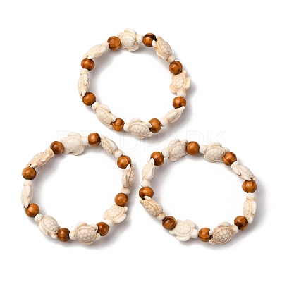 Sea Turtle Synthetic Turquoise Stretch Bracelets BJEW-JB10253-1
