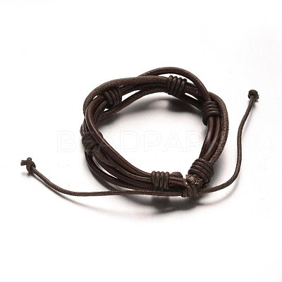 Adjustable Genuine Leather Cord Braided Multi-Strand Bracelets X-BJEW-M169-05-1