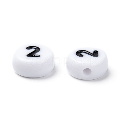Mix Numbers White Flat Round Acrylic Beads X-PB9111-1