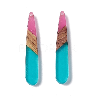 Transparent Resin & Walnut Wood Pendants RESI-M027-12G-1