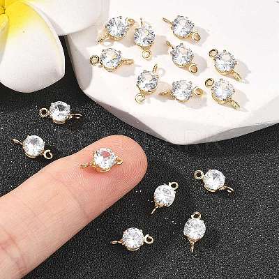 SHEGRACE Brass Pave Cubic Zirconia Flat Round Connector Charms XGRQ2O098-435A-G-1