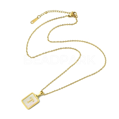 Ion Plating(IP) Rectangle with Initial Letter 304 Stainless Steel Pendant Necklace NJEW-R265-04G-T-1