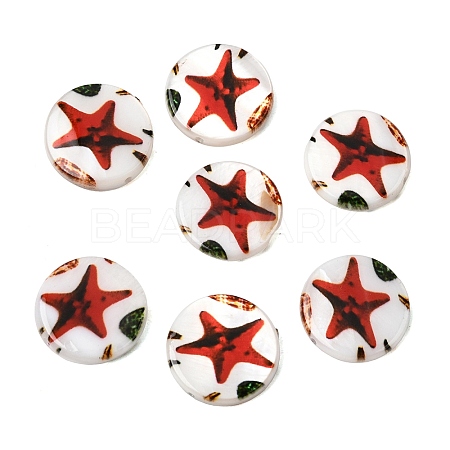 Ocean Printed Natural Freshwater Shell Flat Round Beads SHEL-A006-13B-1