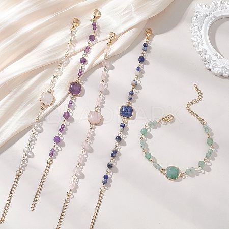 Natural Gemstone Link Chain Bracelets for Women BJEW-JB13315-1