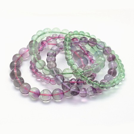 Natural Fluorite Beads Stretch Bracelets BJEW-I265-H-1
