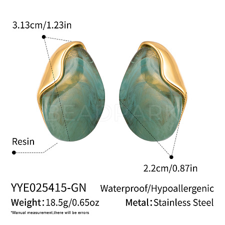 Oval 304 Stainless Steel & Resin Stud Earrings QS3167-5-1