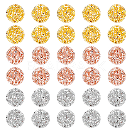 30Pcs 3 Colors Rack Plating Brass Hollow Beads KK-PH0009-55B-1