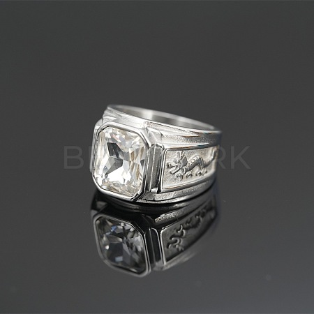 Rectangle 304 Stainless Steel with Cubic Zirconia Finger Rings for Men FS-WG909F6-30-1