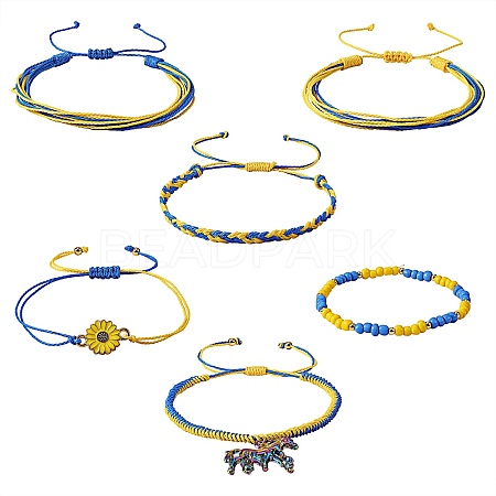 Waxed Polyester Braided Cord Bracelets Set BJEW-SW00024-1