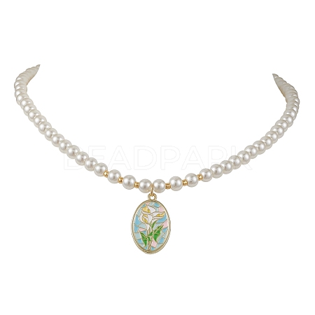 White Glass Pearl Beaded Necklaces NJEW-JN04652-02-1