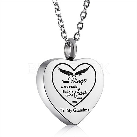 Stainless Steel Heart Urn Ashes Pendant Necklace NJEW-SZ0001-60G-1