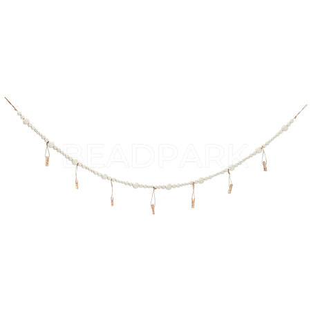 Wall Hanging Photo Display with Wooden Beads Garland AJEW-WH20011-54A-1