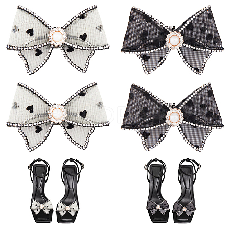 4Pcs 2 Style Heart Pattern Organza Bowknot Shoe Decorations DIY-FH0005-76-1