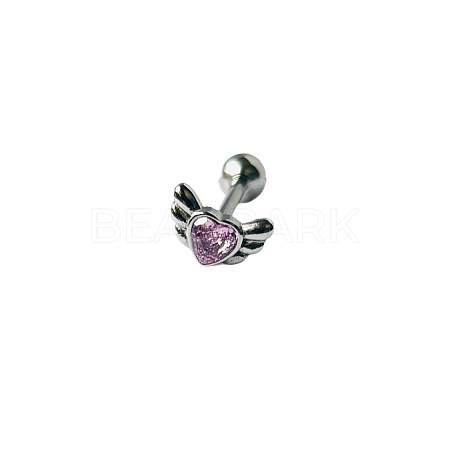 Angel Wing Heart 316L Surgical Stainless Steel Pave Cubic Zirconia Tongue Rings FS-WG901EE-05-1