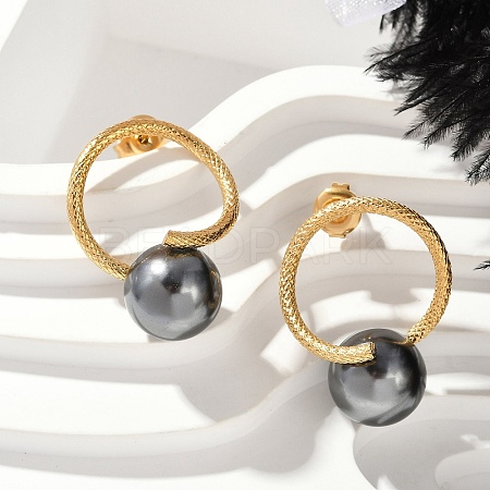 304 Stainless Steel Natural Shell Pearl Stud Earrings EJEW-G423-21G-1