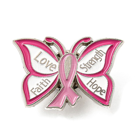 Butterfly & Breast Cancer Awareness Ribbon Alloy Enamel Pin JEWB-B006-12B-1