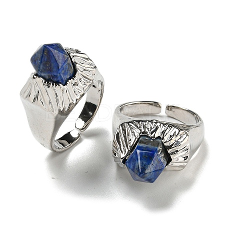 Hexagonal Prism Natural Lapis Lazuli Open Cuff Rings RJEW-B106-01P-03-1