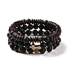 3Pcs Natural Black Agate(Dyed) and Coconut Beads Stretch Bracelets Set BJEW-JB08933-1