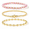 3Pcs Glass & Brass Round Beads Stretch Bracelets HD9470-12-1