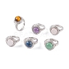 Natural Mixed Stone Round Adjustable Rings RJEW-K271-04P-1