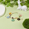 Round Glass Braided Bead Bracelet with Alloy Enamel Flower Charm for Women BJEW-JB08233-01-5
