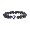 Natural Lava Rock Round Beaded Stretch Bracelet with Evil Eye Lampwork BJEW-JB07838-4