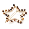 2Pcs Moon & Star Alloy with Natural Tiger Eye Hollow Hair Barrettes PHAR-JH00105-04-5