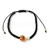 Sport Theme Acylic & Brass Heart Braided Bead Bracelet BJEW-JB09713-3