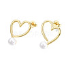 Brass Open Heart Stud Earrings with ABS Plastic Pearl for Women EJEW-N011-54LG-2