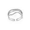 304 Stainless Steel Wave Wire Wrap Open Cuff Ring for Women RJEW-N038-047P-1