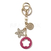 Rhinestone Enamel Flower Pendant Keychain with AlloyCharm KEYC-WH0004-82KCG-01-1