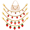 4Pcs 4 Styles Alloy Enamel & Resin Fruit Red Strawberry Charm 304 Stainless Steel Bag Decorative Chains HJEW-PH02272-1