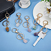  6Pcs 6 Styles Nuggets Natural Gemstone Wire Wrapped Keychain Key Ring KEYC-NB0001-50-5