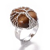 Adjustable Natural Tiger Eye Finger Rings RJEW-L090-B05-4