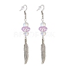 Feather with Round Beads Long Dangle Earrings for Girl Women EJEW-JE04681-2