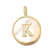 Rack Plating Brass Micro Pave Clear Cubic Zirconia Pendants with Shell KK-M309-42G-K-1