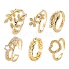 6Pcs 6 Styles Adjustable Brass Micro Pave Clear Cubic Zirconia Cuff Rings RJEW-LS0001-20G-1