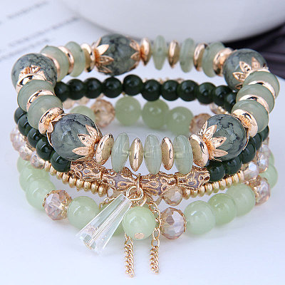4Pcs 4 Styles Bohemian Style Alloy Glass Round Beaded Stretch Bracelets FS-WG80D8B-08-1