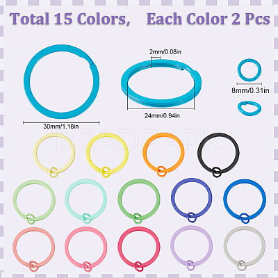 30Pcs 15 Colors Spray Painted Iron Split Key Rings IFIN-SC0001-62-1