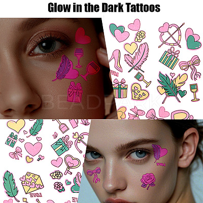 20 Sheets Luminous Water Proof Removable Temporary Tattoos Stickers AJEW-SP0002-81C-1