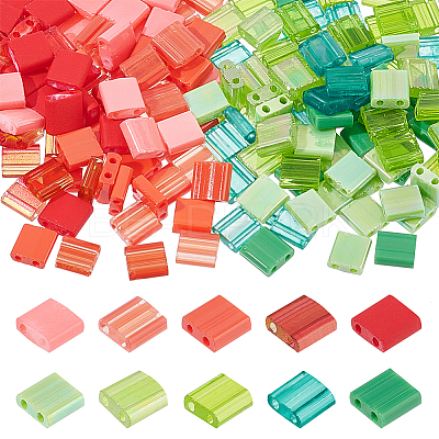 200Pcs 10 Color Two Tone 2-Hole Striped Seed Beads SEED-PH0001-54-1