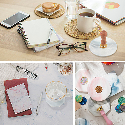 2Pcs 2 Styles Marble Pattern Porcelain Cup Coasters AJEW-CP0009-18A-1